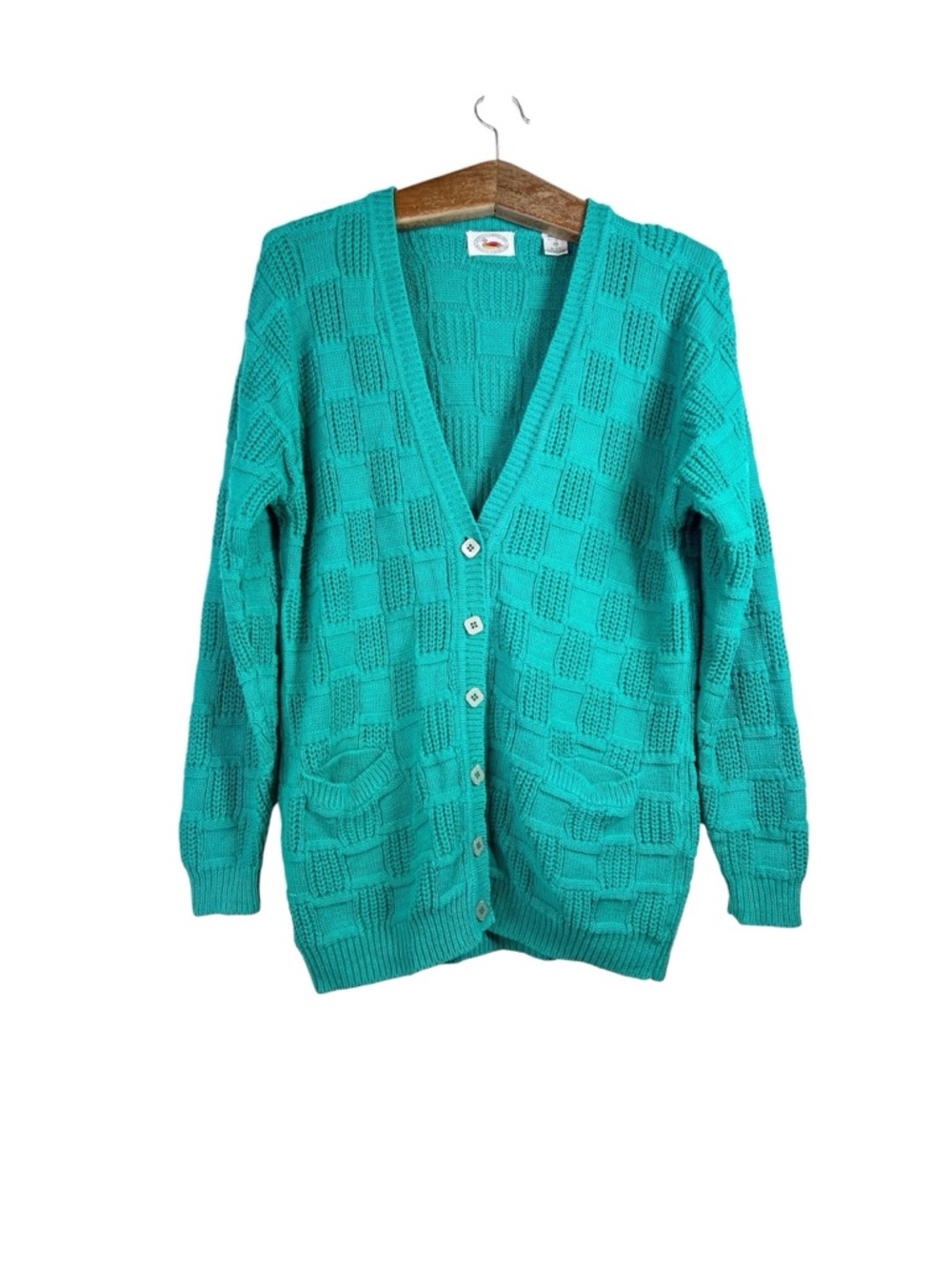 Vintage Marsh Landing Mens Green Textured Checkboard Knit Grandpa Cardigan Sz M